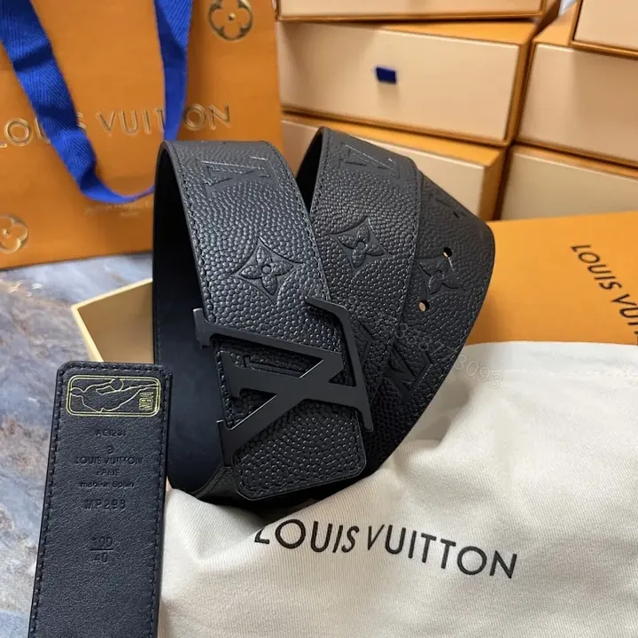 View 1 of Modern Leather Belt with Monogram Texture