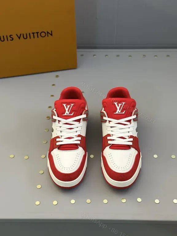View 1 of Bold Red LV High-Top Sneakers with Premium Leather and Suede