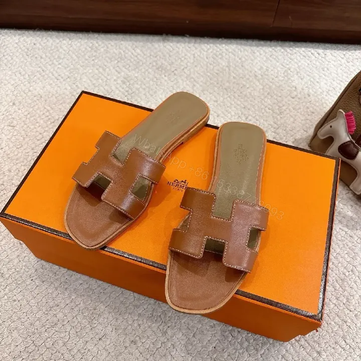 View 1 of H-Pattern Leather Slide Sandals: All-Day Comfort