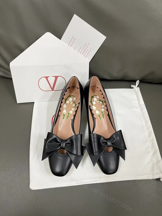View 1 of Valentino Women Black Leather Bow Detail Flats