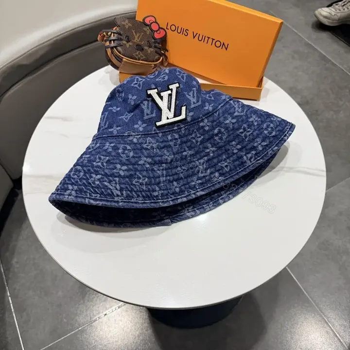 View 1 of Denim Monogram Bucket Hat – Luxury Everyday Style