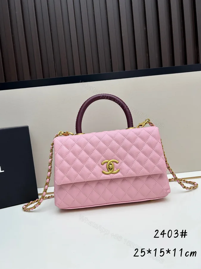 View 1 of CHANEL一比一粉色Caviar皮革手提鏈條包25cm甜美翻蓋肩背包百搭款