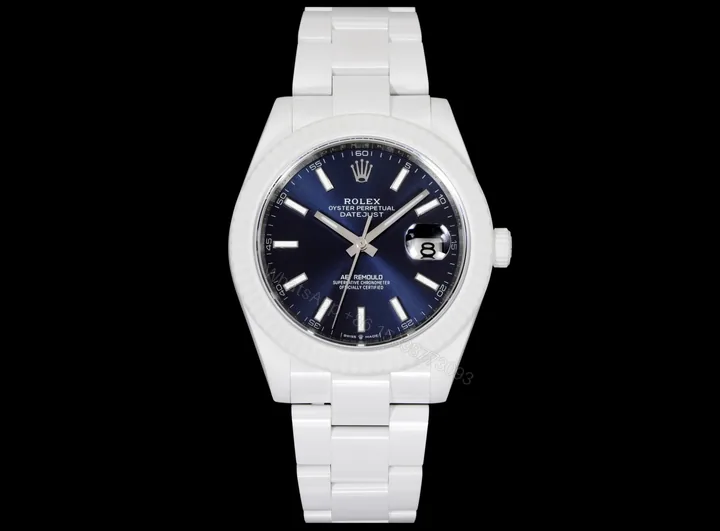 View 1 of 勞力士一比一日誌型 Datejust 藍面白色陶瓷機械腕錶