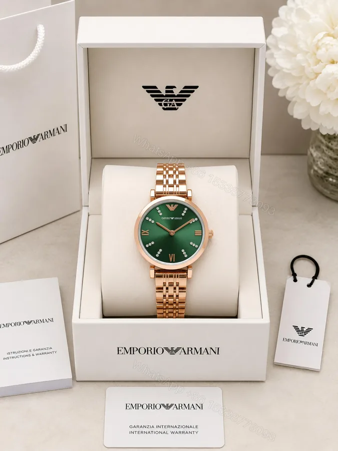 View 1 of Emporio Armani Slim Rose Gold Green Diamond Dial