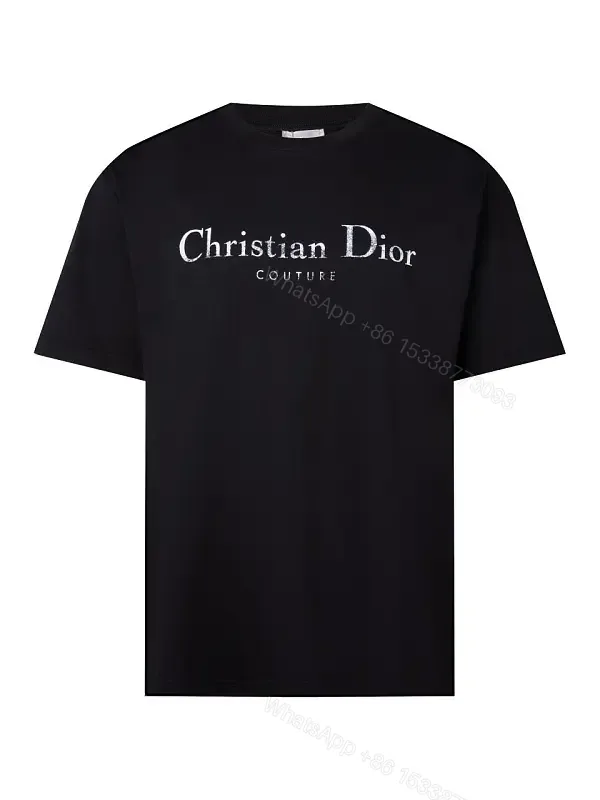 View 1 of Chic Black Cotton Tee with Subtle Metallic Logo, Luxury Everydaywear
