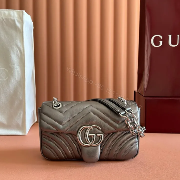 View 1 of GUCCI GG MARMONT BAG 22 IN WARM GRAY BROWN LAMBSKIN