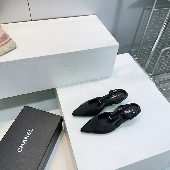 View 1 of Black Slingback Heels - Modern Edge, Pointed Toe, Low Block Heel