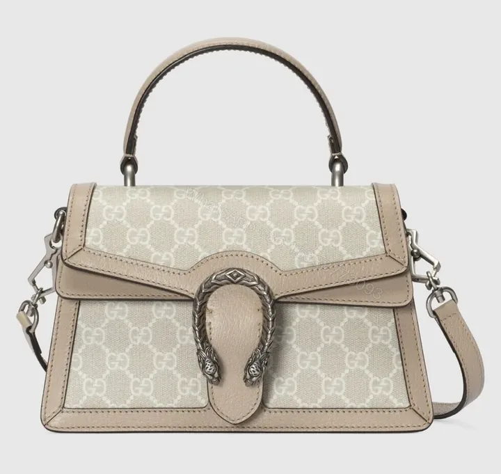 View 1 of Beige GG Supreme Tote: Tiger-Head Top-Handle Bag