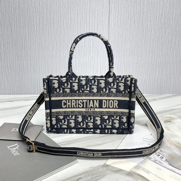 View 1 of Navy Dior Monogram Tote: Elegant Jacquard, Versatile Style
