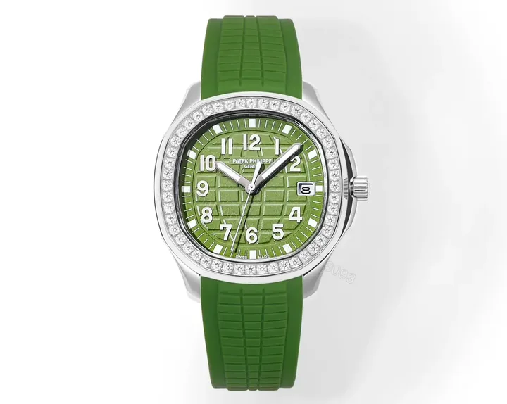 View 1 of Patek Philippe Aquanaut Luce 5268 Series Watch Green Dial with Diamond Bezel Stainless Steel and Satin Finish Composite Strap Modern Casual Elegant Style
