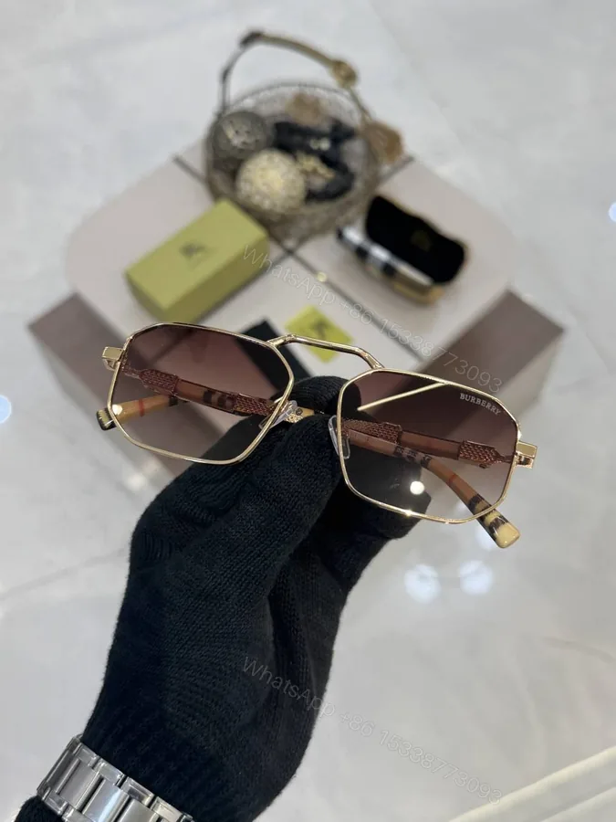 View 1 of First Copy Burberry 9127 Brown Gold Luxury Designer Sunglasses