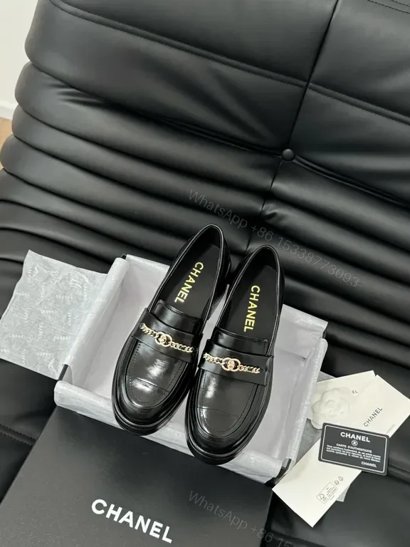 View 1 of Chic Leather Loafers + Chain Detail + Luxury Comfort + Gold Accent + Loafers