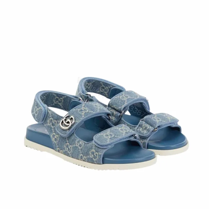 View 1 of GUCCI DOUBLE G GG DENIM SANDAL DENIM BLUE