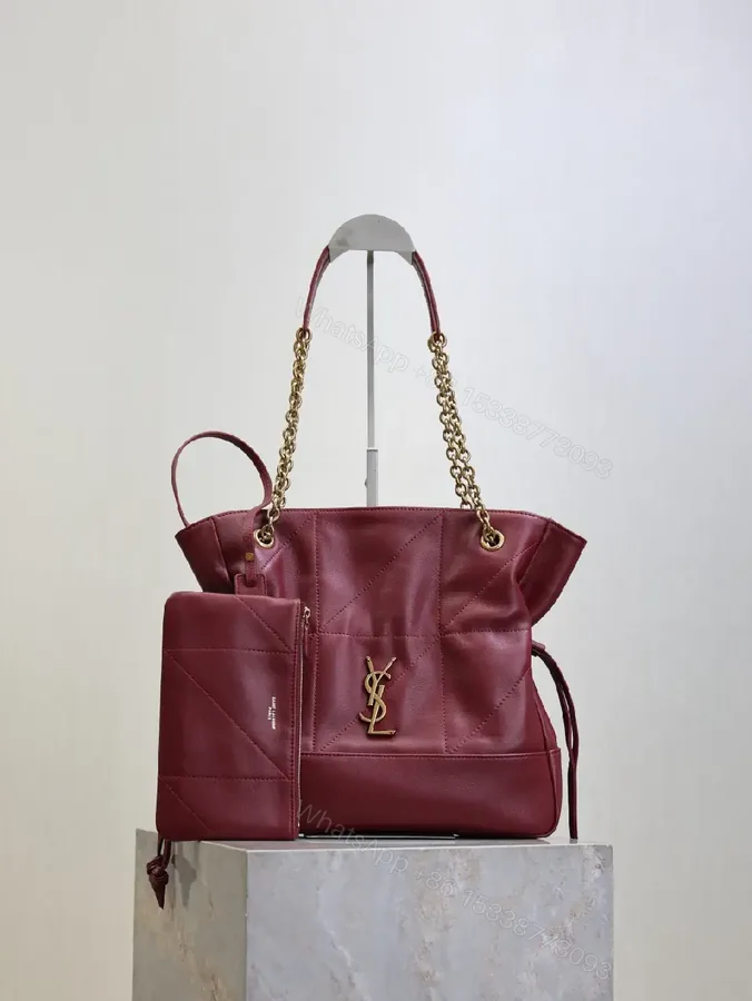 View 1 of Burgundy Quilted Tote: Luxury Satchel with Gold Hardware