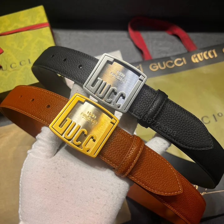 View 1 of Gucci 一比一復古方形LOGO皮帶 雙色經典款式