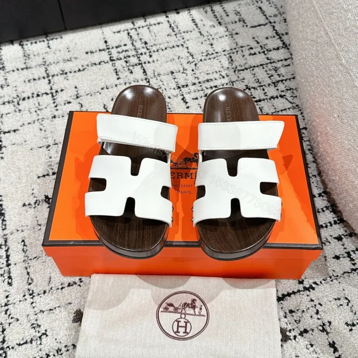 View 1 of 高仿Hermes*Kos系列H251012Z1厚底木質拖鞋白色4CM免檢版