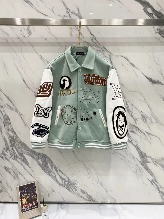 View 1 of LV A貨綠白拼色刺繡外套 男款街頭學院風設計潮款