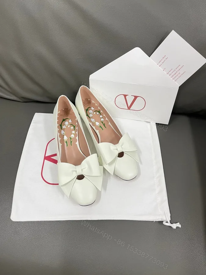 View 1 of Valentino Women White Leather Bow Flats