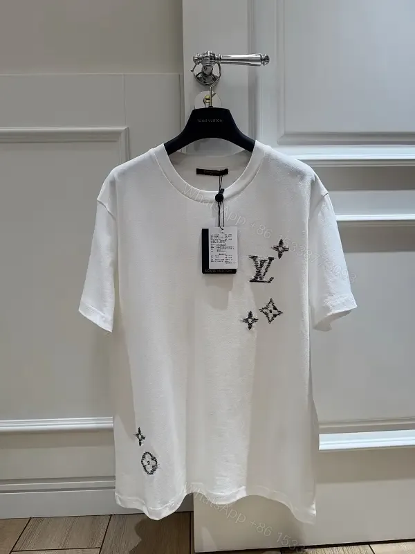 View 1 of White Cotton Streetwear Embroidered LV Motifs T-shirt