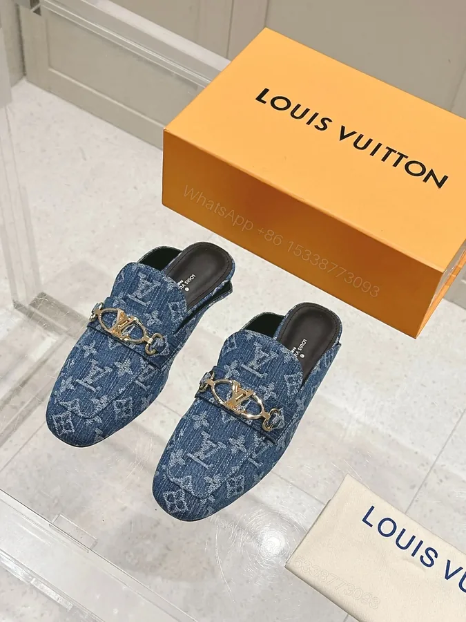 View 1 of LV Women Blue Denim Leather Mules