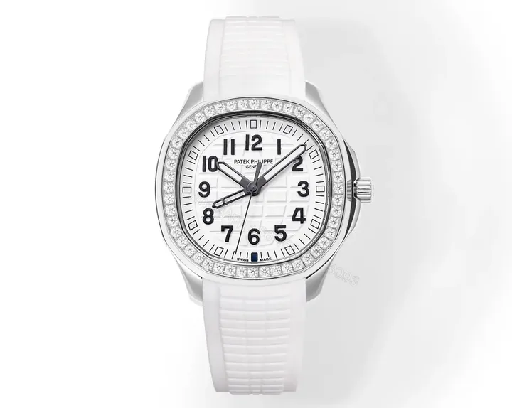 View 1 of Patek Philippe Aquanaut Luce 5268 Series White Dial with Diamond Bezel Stainless Steel and Satin Strap Modern Casual Elegant Style Watch