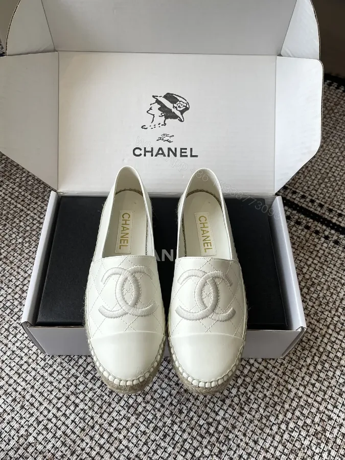 View 1 of Textured White Espadrille Loafers: Quilted Leather & Jute Sole