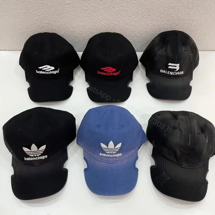 View 1 of Multi-Color Distressed Caps with Mixed Logos: Balenciaga x Adidas