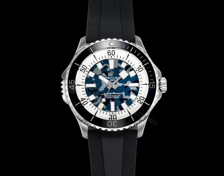 View 1 of Breitling Superocean Blue Camouflage Replica 46MM Premium Black Rubber Strap Diver Edition RG-BREITLING-SUPEROCEAN-BLUE-CAMO-46