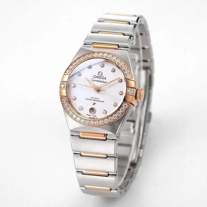 View 1 of Omega Constellation 29mm Women’s Watch V6 Version Two-Tone Stainless Steel and Rose Gold Diamond Set Bezel White Dial