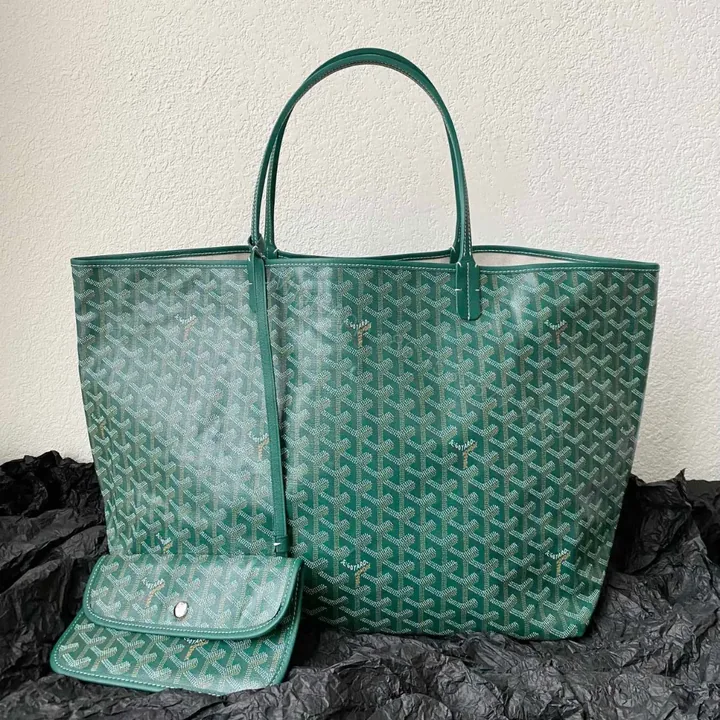 View 1 of Goyard Green Goyardine Canvas & Chevroches Calfskin Saint Louis PM Tote