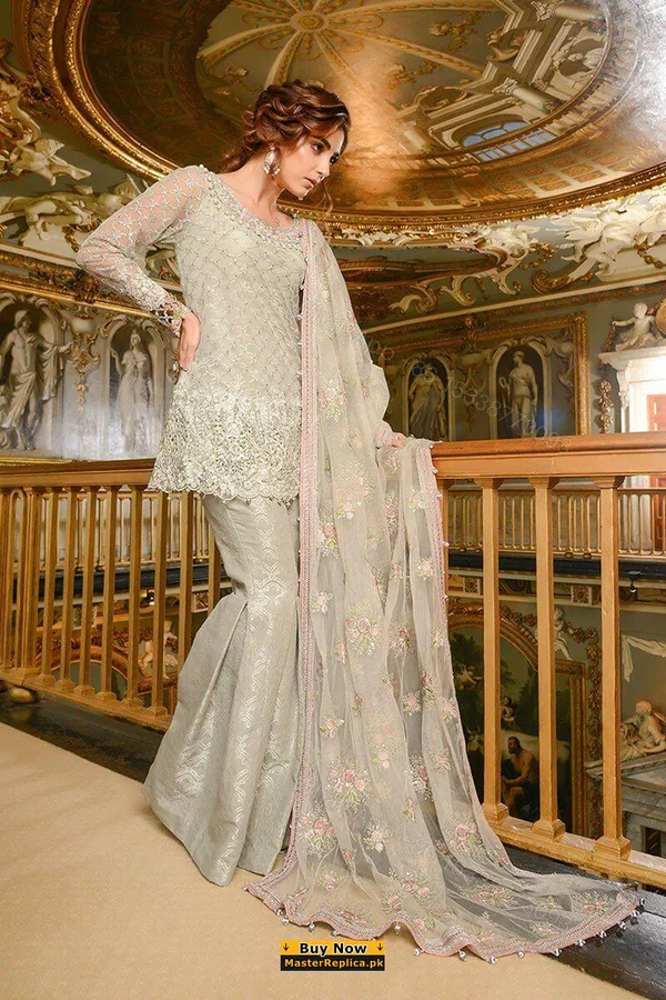 View 1 of Maria B Off White Net Dress Master Replica 2020