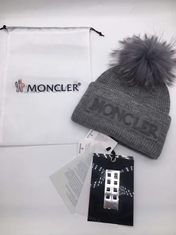 View 1 of Moncler Heather Knit Beanie with Pom-Pom - Luxe Warmth Cap