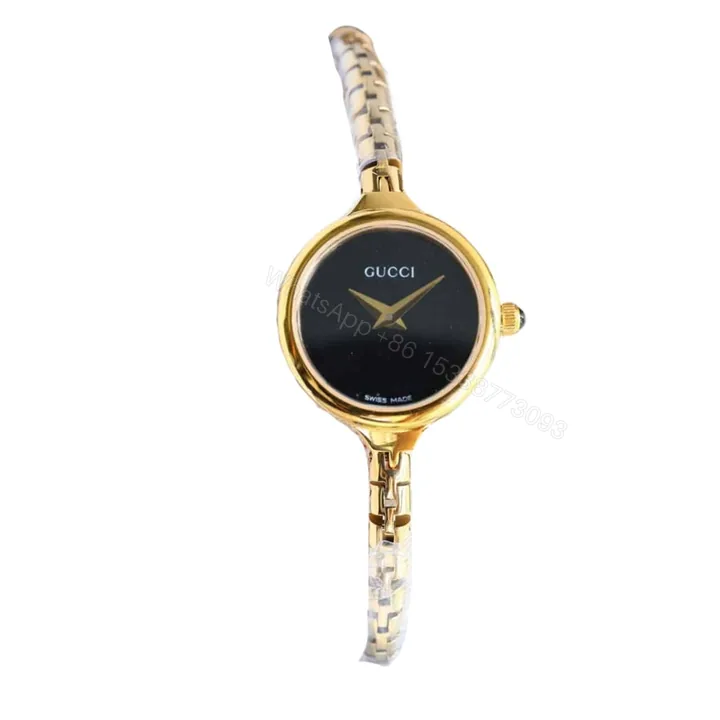 View 1 of Gucci Ladies Watch Round Case With Slim Dial Gold In Black 22Mm