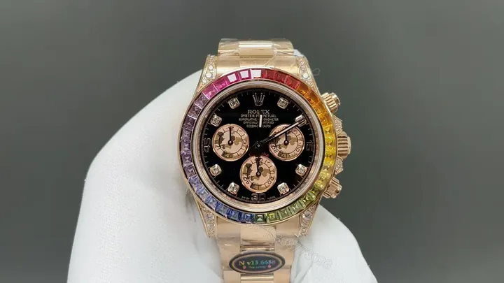 View 1 of Rolex Daytona Rainbow Everose Gold replica 40MM Oyster Bracelet Edition RG-DAYTONA-RAINBOW-EVEROSE-OYSTER-40