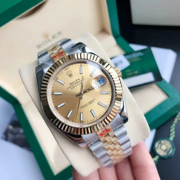 View 1 of 勞力士日誌型 Datejust 香檳金面間金五珠鏈機械腕錶