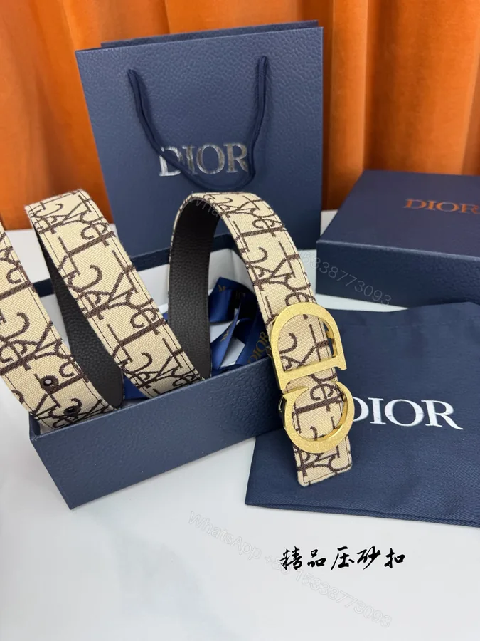 View 1 of Dior 一比一 男款 CD老花帆布皮帶 金色Logo扣 精品商務款