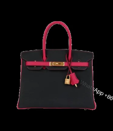 View 1 of Hermès Birkin 30 Black and Rose Mexico Togo Brushed Gold Hardware