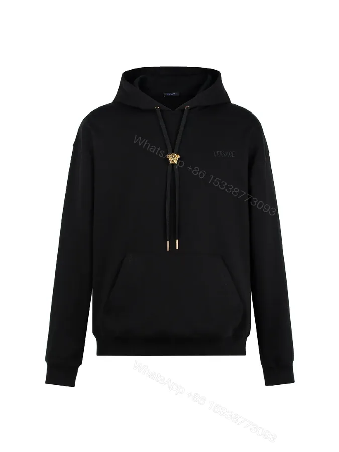 View 1 of Black Cotton Hoodie with Luxe Details, Minimalist Designer Style