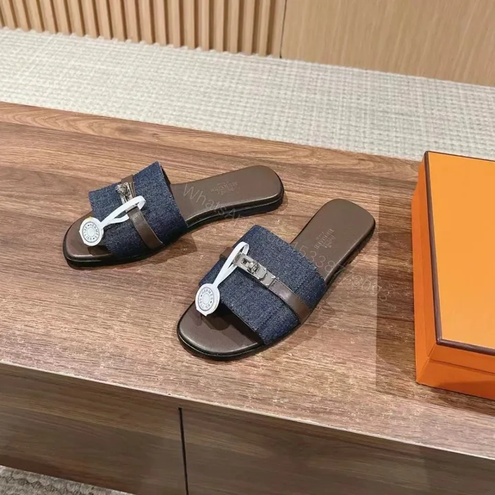View 1 of 高仿Hermes*H241889ZH48經典一字拖鞋深藍色免檢版