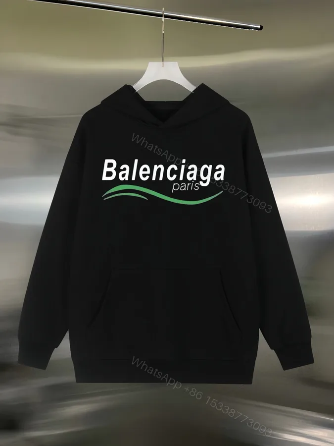 View 1 of Balenciaga高仿男士黑色連帽衛衣 綠波浪字體設計 都會風人氣款