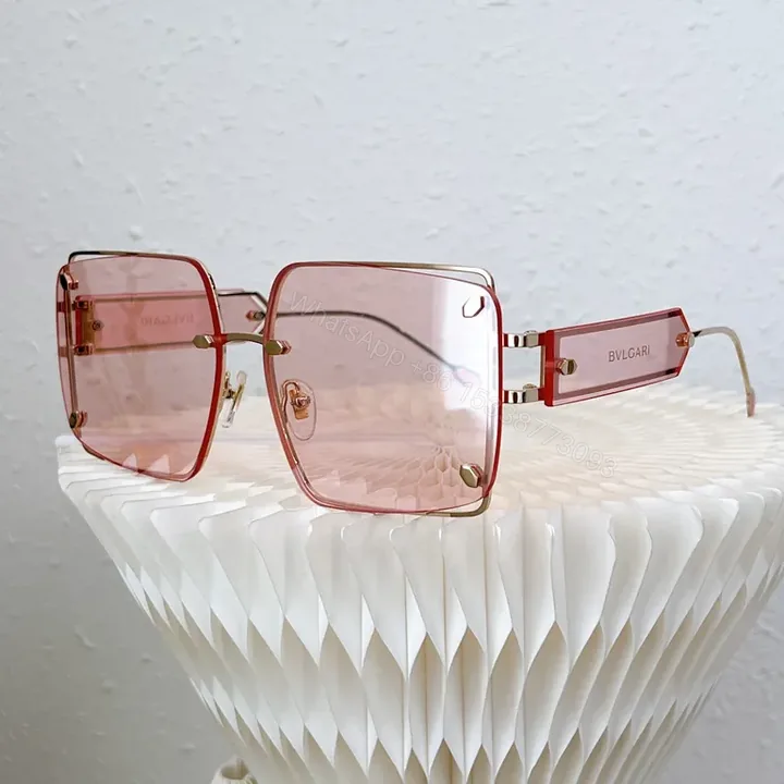 View 1 of Pink Rose-Glide Square Sunglasses: Rose-Gold, BVLGARI Style, UV400 Lenses