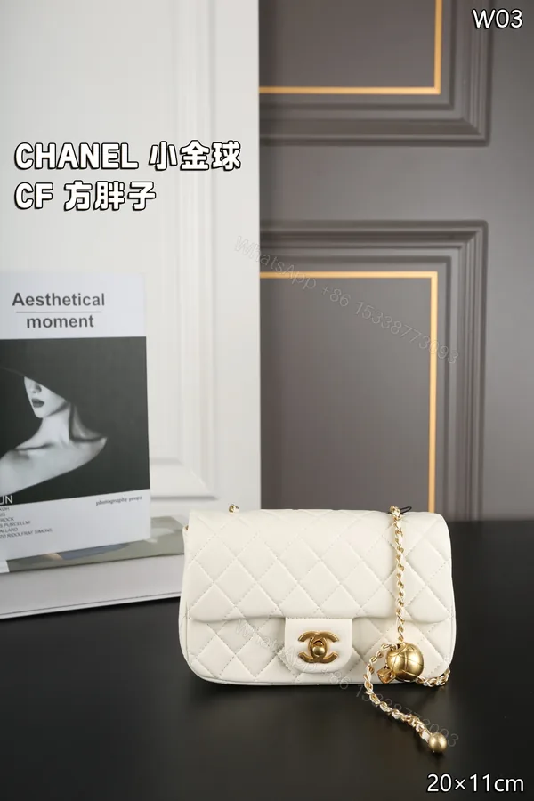 View 1 of CHANEL 精品仿製CF小金球鏈條包 白色菱格迷你款斜背包