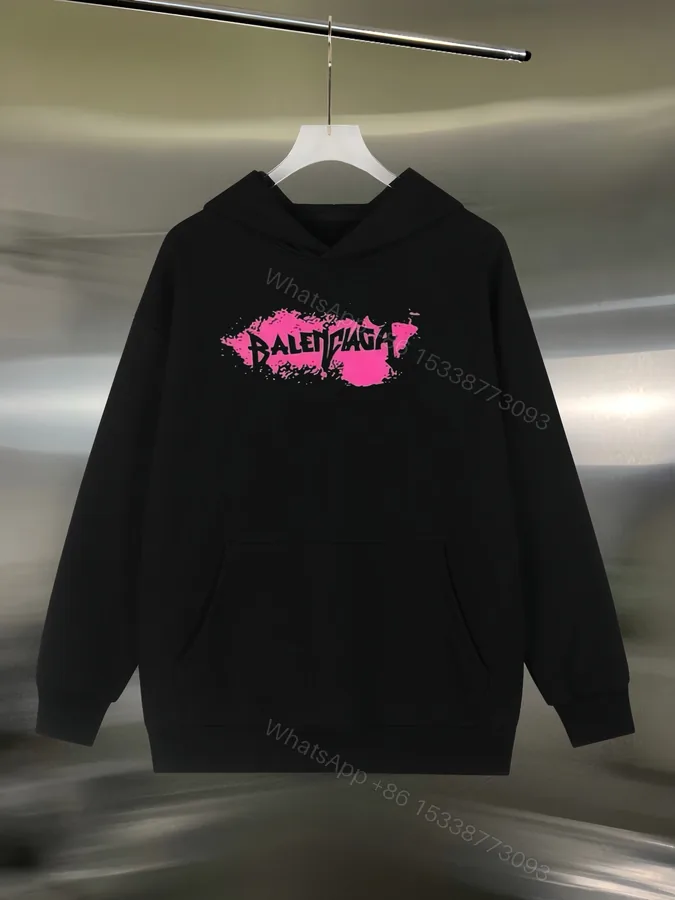 View 1 of Balenciaga一比一連帽衛衣黑色男士搶眼桃紅塗鴉標誌款