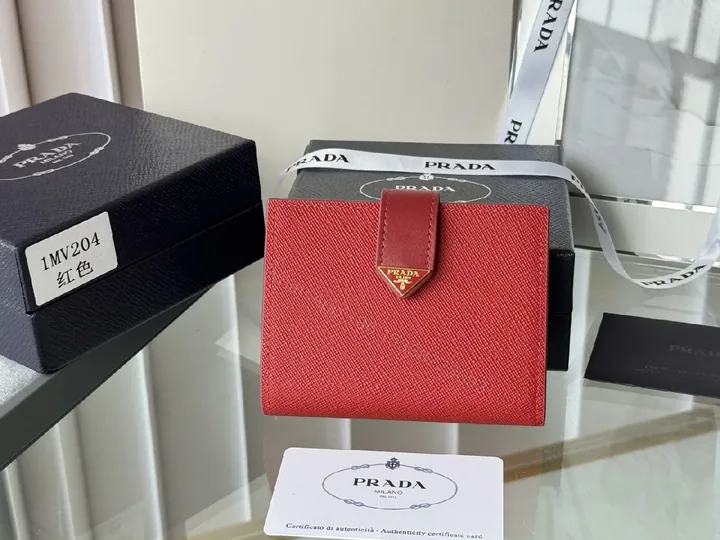 View 1 of Bold Red Saffiano Wallet: Compact Luxury for Everyday Use