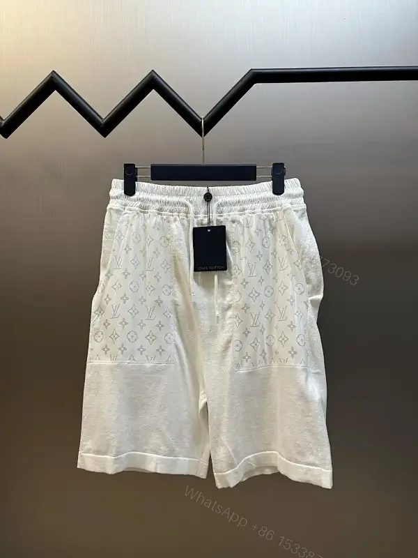 View 1 of White Knit Monogram-Pattern Shorts with Drawstring Comfort