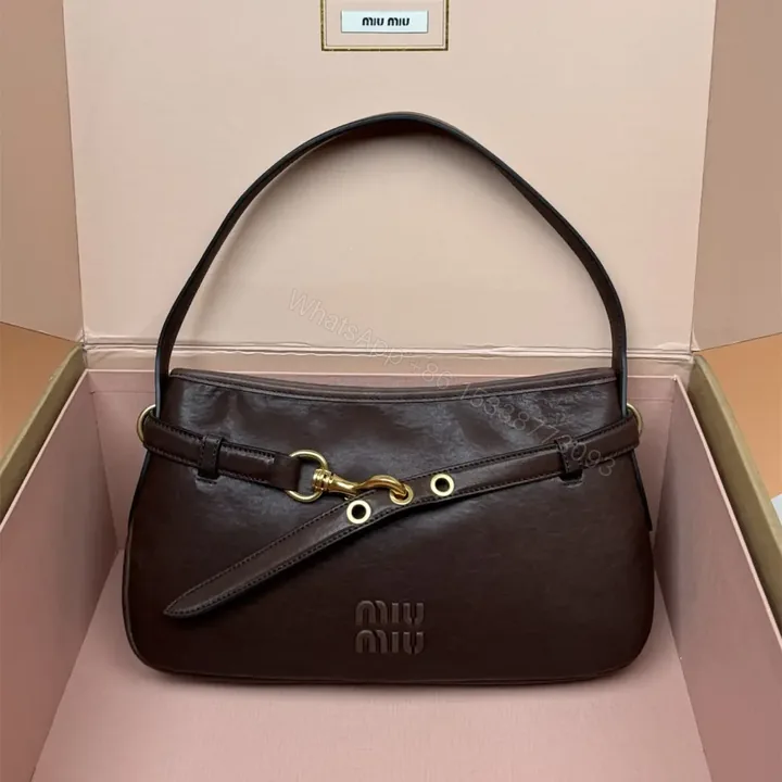 View 1 of 高仿miumiu*Aventure系列5BC182小羊皮腋下包石楠木色小號免檢版