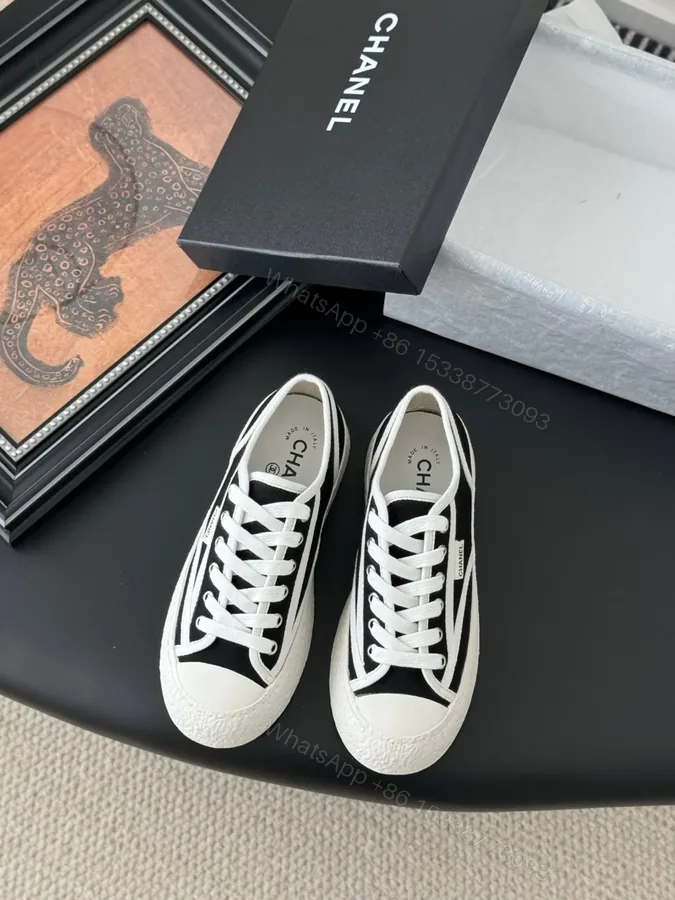 View 1 of Chanel Women Black Canvas Casual Sneakers