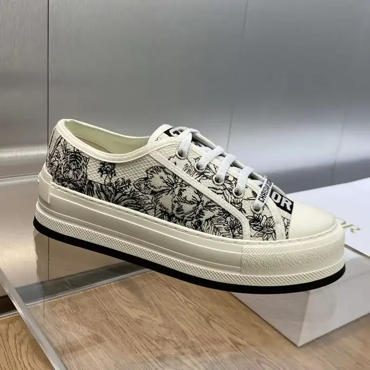 View 1 of WALK’N’DIOR PLATFORM SNEAKERS UNISEX TOILE DE JOUY VOYAGE EMBROIDERED WHITE – CD156