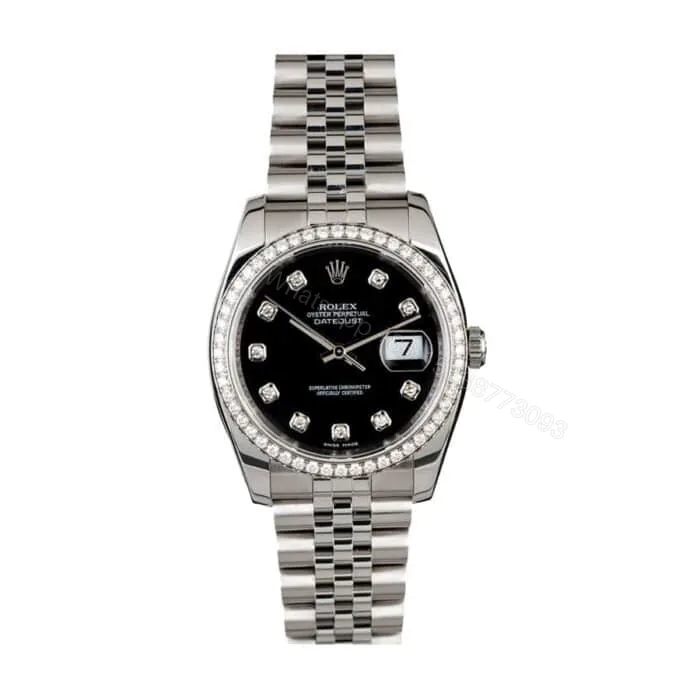 View 1 of Rolex Datejust 116234 Super Clone : White Rolesor Fluted Bezel Black Dial 36mm