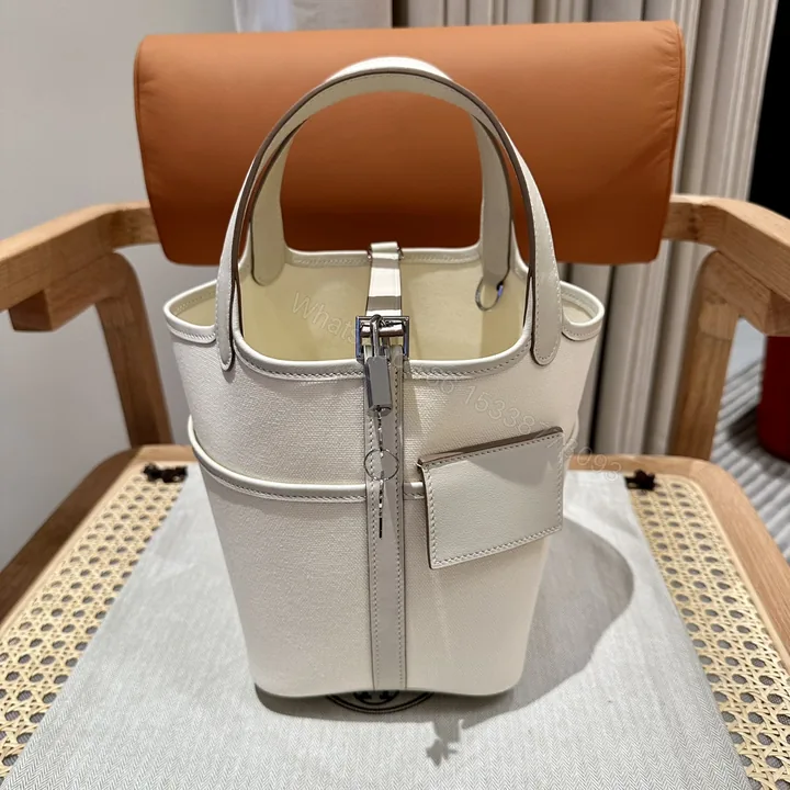 View 1 of Hermes 一比一 女款 Picotin Lock 帆布拼皮手提包 米白色氣質款